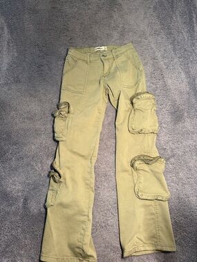 LoveGen Sage Green Cargo Pocket Utility Wide Leg Pants Raw Hem 5/29 Gorpcore